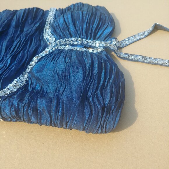 Y2K sapphire blue ruched dress glitter silver sequin halter stra… - Picture 4 of 12